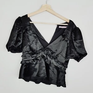 HANSEN & GRETEL Womens Size S or 8 Black Satin Crop Top - Picture 1 of 9