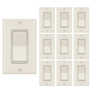Interruptor de luz Decora marfil paleta de un solo polo rockero UL, 15A 120V/277V, paquete de 10 - Imagen 1 de 7