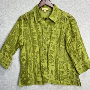 Camicia Choice's taglia M verde lime misto lino pizzo bottoni trasparente tribale vintage - Foto 1 di 13