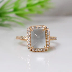 Natural Aquamarine Halo Ring 925 Sterling Silver Ring Engagement Ring Women Ring - Picture 1 of 4