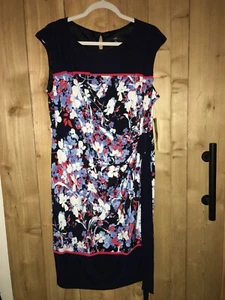R & K Womens red,White & Navy Blue Sleeveless Floral dress Size XL New w tags - Picture 1 of 2