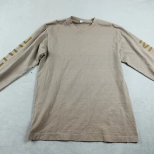 Everybody World T Shirt Mens M Beige USA Streetwear Printed Long Sleeve Moto LA - Picture 1 of 16