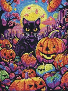 Cross Stitch Kit ~ Design Works Halloween Black Cat in Pumpkin Patch #DW3561 - Picture 1 of 4