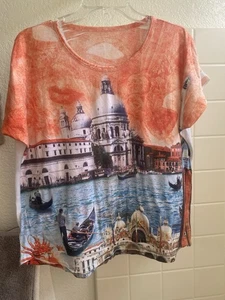 Vintage Souvenir Aquarell Venedig Italien Print Soft Top Damen Größe M? - Bild 1 von 8