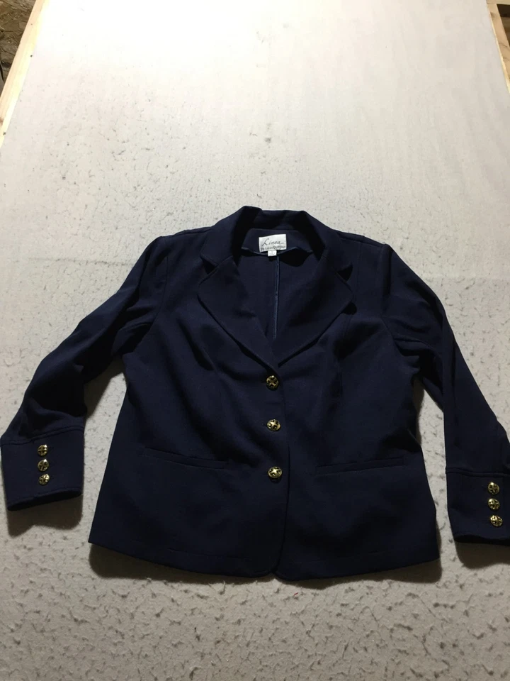 Chaqueta Blazer Linea Louis Dell'Olio Talla Grande 1X Azul Marino Bolsillos Abotonados Foto 1 de 4