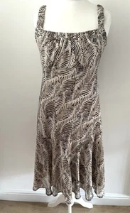 Per Una Size 12 Taupe Chiffon Fit & Flare Midi Dress Ruffled Straps & Neckline - Picture 1 of 10