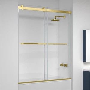 Spezia 60" W x 58" H Double Sliding Frameless Glass Tub Door in Brushed Gold - Picture 1 of 11