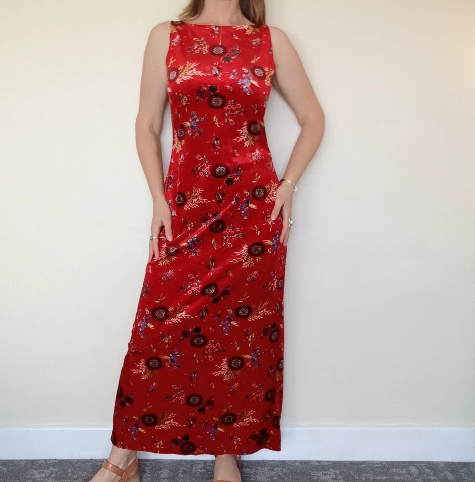 Vintage 90s Chinese-Style Velvet Dress AU12 (US8) Y2K Maxi Cheongsam Red Glam - image 1 of 4