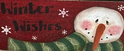 *~* HAND PAINTED SNOWMAN *~* WINTER WISHES *~* HOLIDAY *~* RECLAIMED WOOD - Image 1 of 2