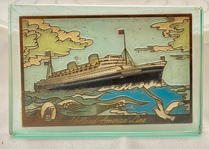 VTG HOLLAND AMERICA LINE BRONZE ENAMELLED PLAQUE 5" x 3", ART DECO c1950 g - Picture 1 of 5