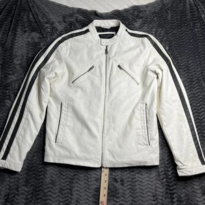 Wilsons Leather G-III Biker Jacket Mens Med White Full Zip Snap-Tab Collar Faux - Bild 1 von 7