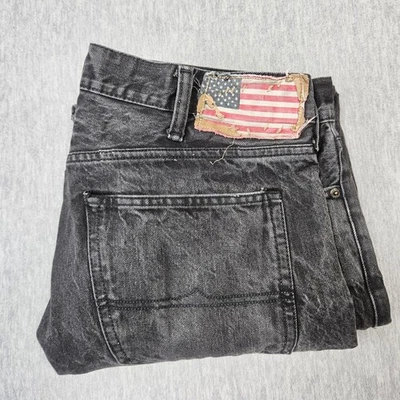Denim & Supply Ralph Lauren Jeans Mens 38x32 Black Straight Leg Flag Patch Faded - Image 1 of 4