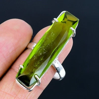 Anillo hecho a mano enchapado en plata 925 peridoto talla 10 de EE. UU. Foto 1 de 3