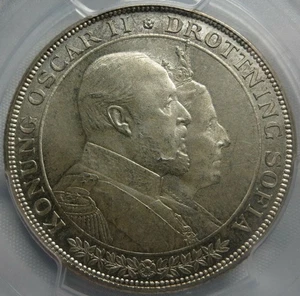 SWEDEN silver 2 kronor 1907 PCGS MS 66+ UNC POP 1/0 Rare quality Wedding Oscar - Picture 1 of 3