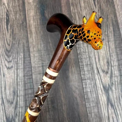 Giraffe Walking Stick Hand Carvin Cane Wooden Unique Handmade Cane Hiking Stick - Image 1 of 4
