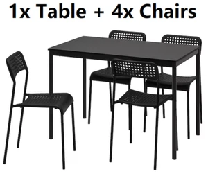 5 Piece Dining Table and Chairs Set Metal Wood Compact Set Table+4 Chairs Black - Picture 1 of 7