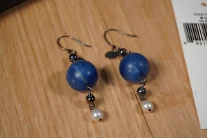 Ralph Lauren Dangle Silver Pearl Lapis Lazuli Stone OS Brand New - Picture 1 of 8