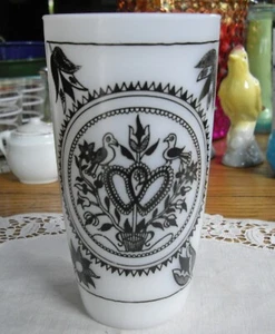 Vintage Frosted Black & White Birds Flowers 5 3/4" Glass ~  - Picture 1 of 6