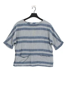Zara Women's Top M Blue Striped 100% Cotton Short Sleeve Round Neck Basic - Picture 1 of 5
