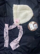 The Daisy Baby  Handmade Memories White Knitted Baby Bonnet Everly Hat Pink Lace