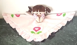 Cracker Barrell Girl Doll Lovey Pink Heart Flower Satin Rattle Brown Hair Plush - Picture 1 of 7