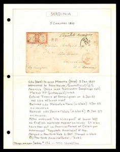 ITALY / SARDINIA 13d PAIR Used on Jan 5, 1857 Cover to USA SCV $3250 - Picture 1 of 3