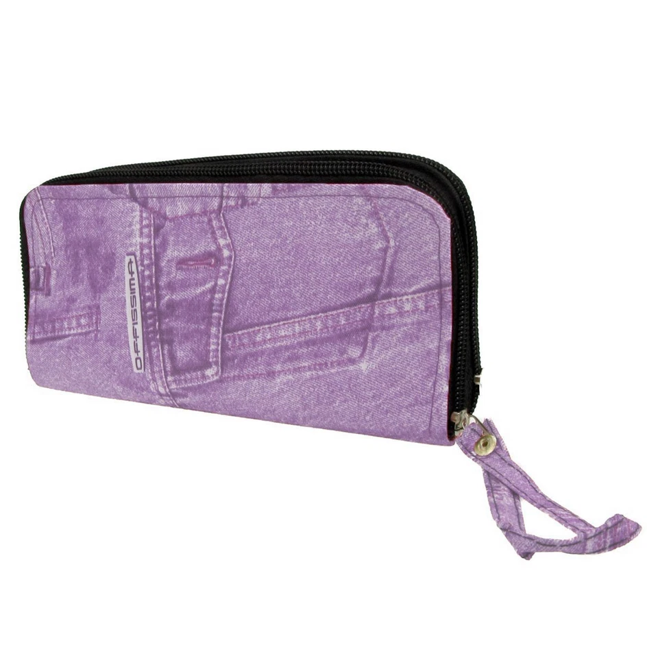 Portafoglio Donna Effetto Jeans Colore Viola Moda Manico Pochette Motivo Zip - Immagine 1 di 1