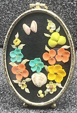 Vintage 4.75” Antique Folk Shell Art Flower Arrangement Plastic Oval Frame