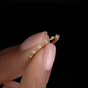 1.50Ct Round Simulated Diamond Half Eternity Wedding Ring 14k Yellow Gold Plated - Picture 1 of 5