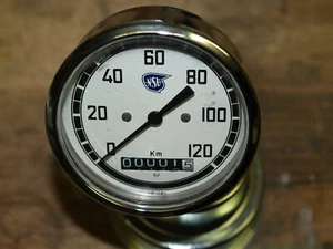 Tachometer, 0 - 120km/h, NSU OSL251, Schrägabgang, Nachbau, NEU - Bild 1 von 4