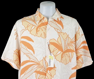 CUBAVERA Mens LINEN Orange & Ivory LUXURY S/S HAWAIIAN SHIRT - 2XL - 54" - £89 - Image 1 of 4