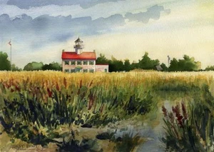East Point Lighthouse, Maurice River, New Jersey. James Mann Watercolor Prints - Picture 1 of 2