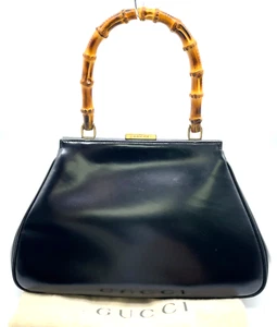 Authentic Gucci Bamboo Black Leather Hand Bag W/Dustbag NS040520 - Picture 1 of 17