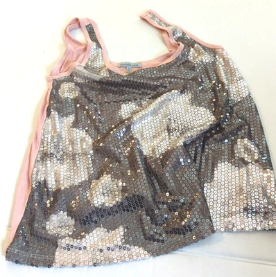 Camiseta sin mangas de lentejuelas Y2K de colección para mujer mediana plateada rosa festival de EE. UU. Boho Fairycore Foto 1 de 4