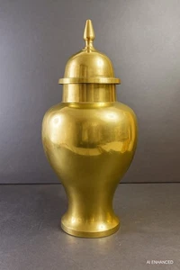 Urna tarro de jengibre de latón macizo con tapa de remate - MCM Hollywood Regency decoración - Imagen 1 de 13