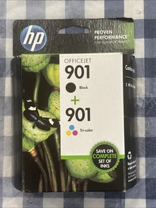 HP 901 Black and Tri-color Ink Cartridges - 2 Pack (CN069FN) New Unopened - Picture 1 of 2