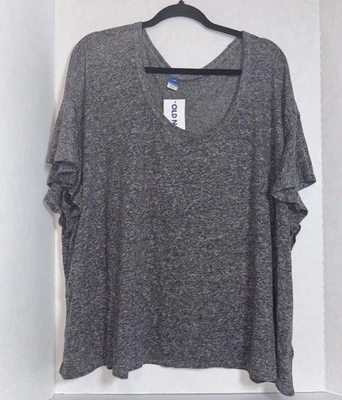 NWT! Old Navy Flutter-Sleeve Scoop-Neck Linen-Jersey Easy T-Shirt Gray 3X box12 - Image 1 of 2