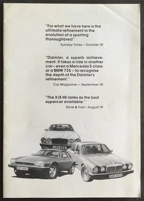 JAGUAR DAIMLER Cars Road Tests Publicity Brochure 1981 - Image 1 of 4