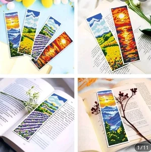 4 Pc Landscape Bookmark Cross Stitch Kit cross-stitch Mountains Sunset Flowers - Picture 1 of 7