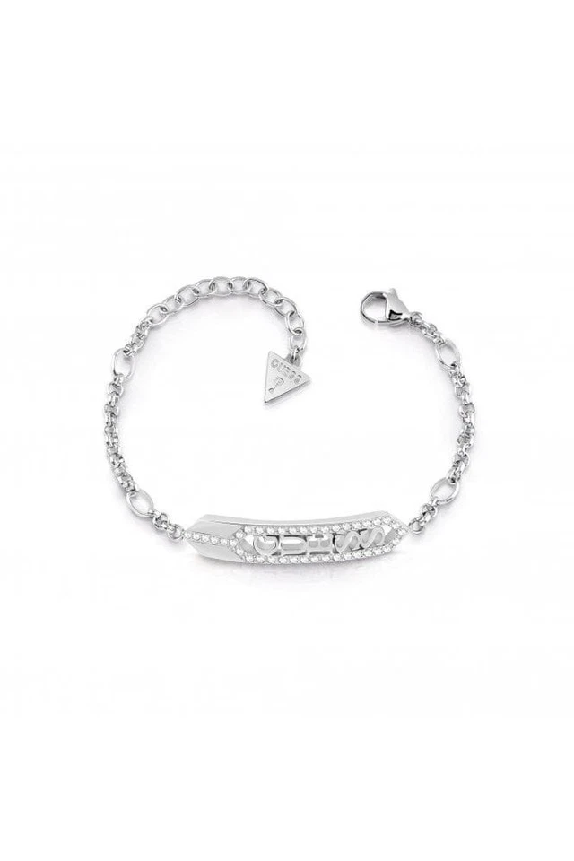 Brazalete de plata con logotipo de placa hexagonal Guess UBB29120-L Foto 1 de 1