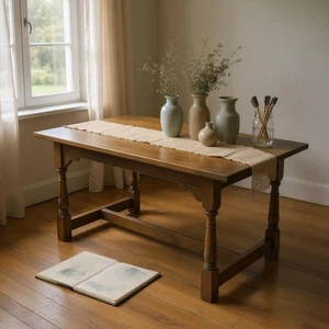 Solid Oak Dining Table by Old Charm Seats 6 Tudor Style 5x3ft FREE UK Delivery* - Picture 1 of 24