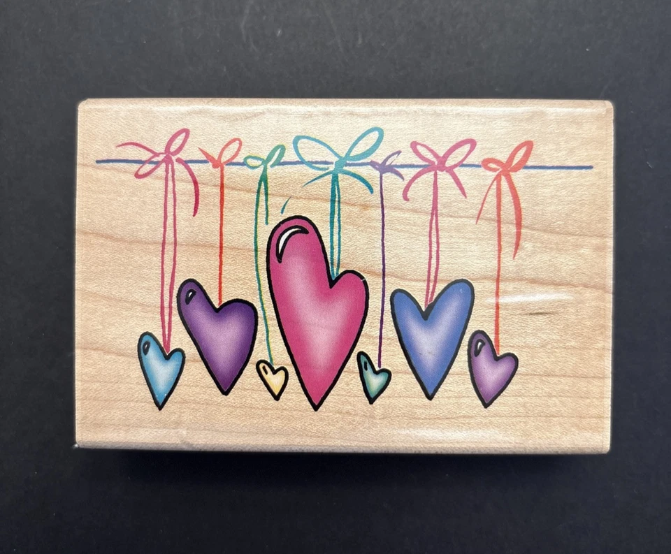 Inkadinkado Hearts on a String Rubber Stamp Kathy Davis 6442 P Wood Mounted