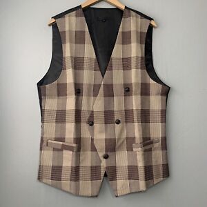 Mens Size Large Plaid Vest Waist Coat Regency Double Breasted Academia Formal