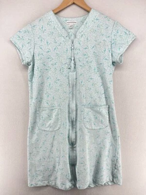 MISS ELAINE Bata Casa Abrigo S Floral Borla Cremallera Completa Vestido Mezcla Algodón Azul Foto 1 de 4