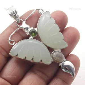 Chalcedony Gemstone Handmade Jewelry Silver Plated Mum Gift Pendant 2.7" - Picture 1 of 3