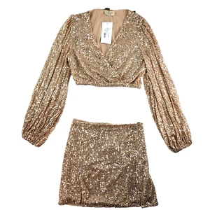Cropped Top & Minirock Set Audrey Rosegold Pailletten Überlappung Damen Größe Small - Bild 1 von 21