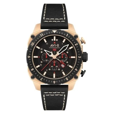 AVI-8 Unisex Black Dial Leather Band Chronograph Quartz Watch - AV-4100-06 - Image 1 of 4