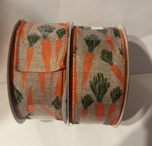 LOT Of 2 1 .5” in 12Ft Ribbon Rolls. Carrots On Tan. Spring Easter - Picture 1 of 5