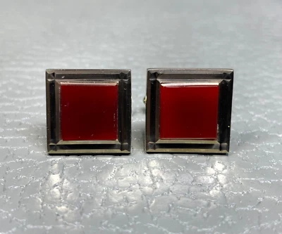 Gemelos vintage estriados borde cornalina ágata chapados en oro amarillo Foto 1 de 2