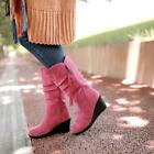 Chic Faux Suede Wedge Heel Round Toe Womens Winter Mid Calf Boots Pull On Shoes